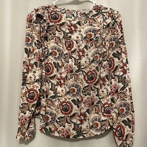 🌸LOFT Outlet Women’s Long Sleeve Ruffle Paisley Blouse size XS Petite